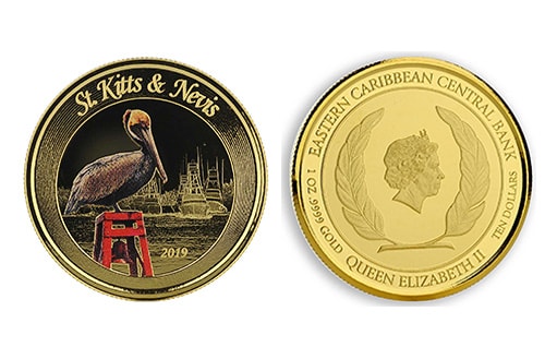 золотая монета пруф с пеликаном
